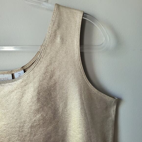Chicos Women Metallic Gold Tank Top L 2 Minimal Modern Career Cocktail Event NEW - Picture 3 of 7
